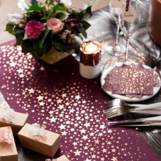 Tischläufer Beere mit goldenen Sternen 28 cm x 3 m