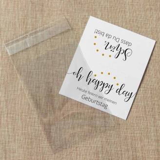 Gastgeschenk Tüte transparent mit Etikett Oh happy day