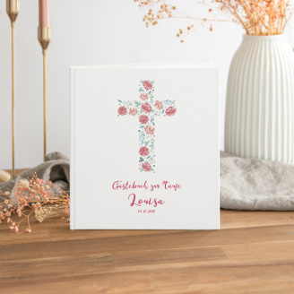 Gästebuch Taufe Kreuz mit Blumen