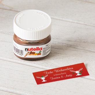 Gastgeschenk Mini Nutella Glas mit Aufkleber Weihnachtselche