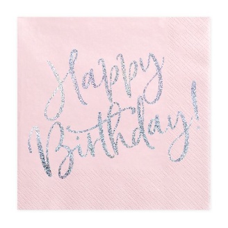 Servietten "Happy Birthday" rosa-silber 20...