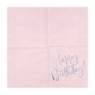 Servietten "Happy Birthday" rosa-silber 20 Stück