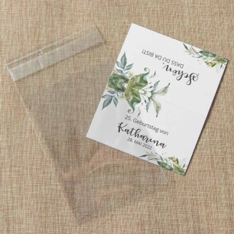 Gastgeschenk Tüte transparent mit Etikett Green Magic