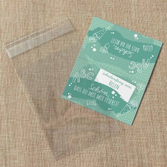 Gastgeschenk Einschulung Tüte  transparent + Etikett Farbklecks