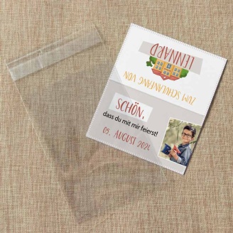 Gastgeschenk Einschulung Tüte transparent + Etikett Schule