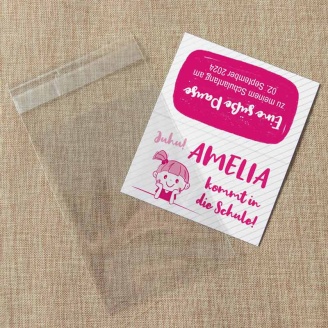 Gastgeschenk Einschulung Tüte transparent + Etikett Schulkind Mädchen