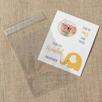 Gastgeschenk Taufe Tüte transparent + Etikett Elefant