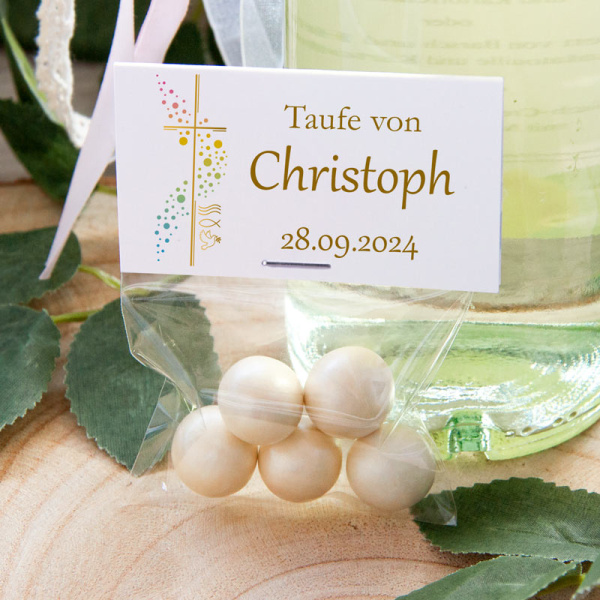 Gastgeschenk Taufe Tüte transparent + Etikett Kreuz mit...