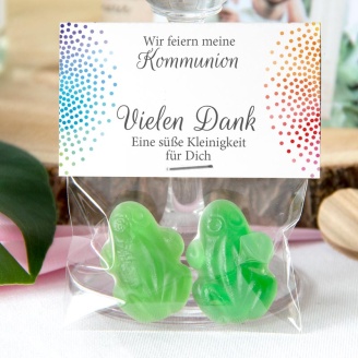 Gastgeschenk Kommunion Tüte + Etikett Regenbogen Kreis modern