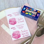 Gastgeschenk Kommunion SMARTIES mini + Banderole Fisch Aquarell pink personalisiert