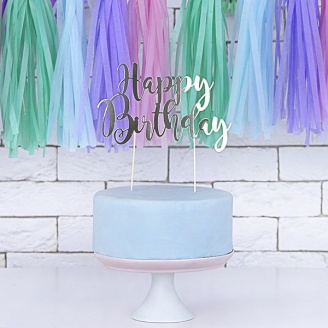 Cake Topper "Happy Birthday" silber