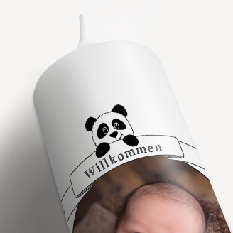 Geburtskerze mit Foto und kleinem Panda