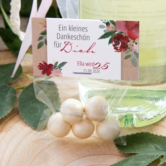 Gastgeschenk Tüte transparent + Etikett Vintage rot Blumen