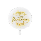 Folienballon Happy Birthday rund weiß-gold Ø 35 cm
