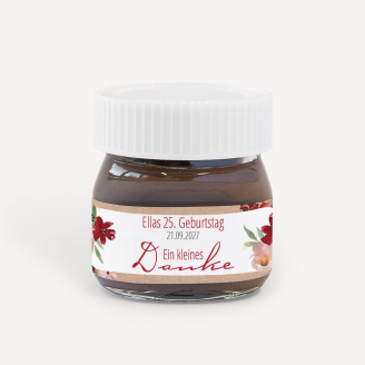 Gastgeschenk Mini Nutella Glas + Aufkleber Vintage rote Blumen