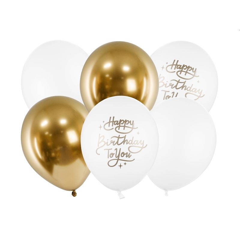 Luftballons Happy Birthday weiß-gold Mix 6 Stück