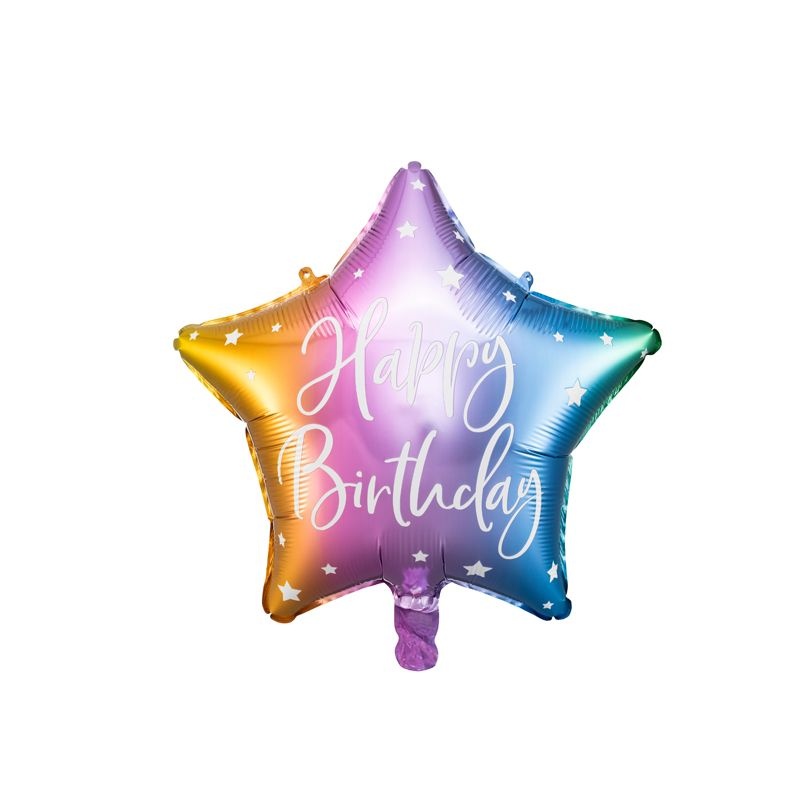 Folienballon Stern Happy Birthday Regenbogenfarben 40 cm