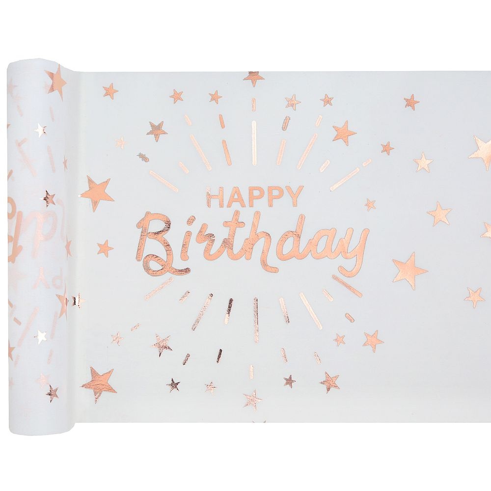 Tischläufer Happy Birthday roségold 30 cm x 5 m