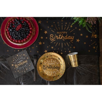 Servietten "Happy Birthday" Sterne schwarz-gold...