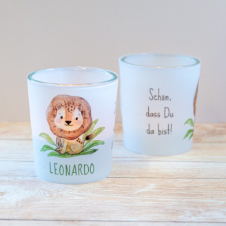 Windlicht Taufe "Löwe Leo" inkl. Glas