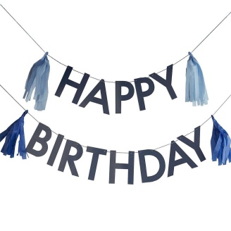 Girlande "Happy Birthday" dunkelblau mit Tasseln