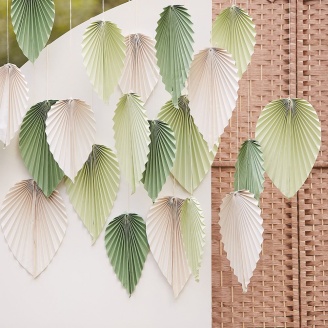Papierfächer "Palmenblätter" Set grün creme