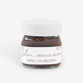Gastgeschenk Mini Nutella Glas + Aufkleber "Trockenblumen Blush"