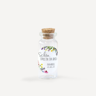 Gastgeschenk Mini Glasröhrchen mit Aufkleber Wildblumen
