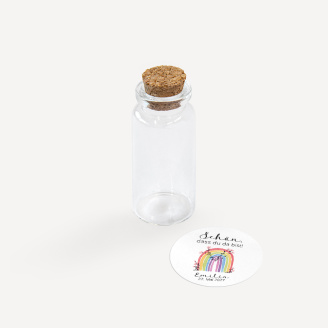 Gastgeschenk Mini Glasröhrchen mit Aufkleber Regenbogen Vintage
