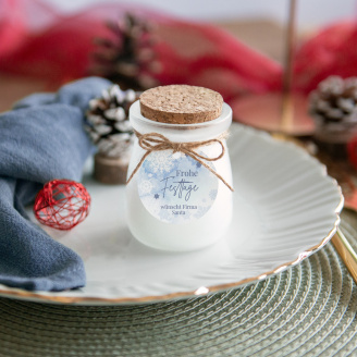 Duftkerze Vanille mit Korkdeckel + Anhänger geschäftlich Schneeflocke