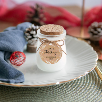 Duftkerze Vanille mit Korkdeckel + Anhänger geschäftlich Frohe Weihnachten