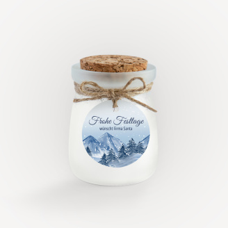 Duftkerze Vanille mit Korkdeckel + Anhänger geschäftlich Winterlandschaft Berge