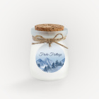 Duftkerze Vanille mit Korkdeckel + Anhänger geschäftlich "Winterlandschaft Berge"