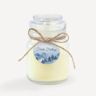 Duftkerze Vanille im Apothekerglas + Anhänger geschäftlich "Winterlandschaft Berge"