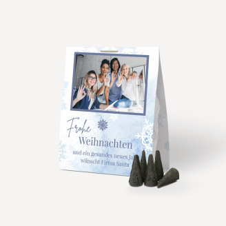 Aufsteller + Tütchen "Schneeflocken" mit 5 Crottendorfer Räucherkerzen "Weihrauch"