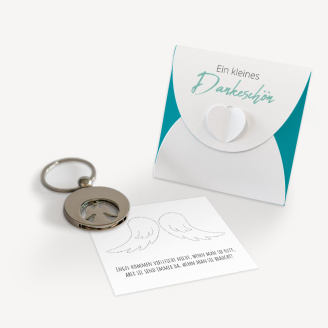 Werbegeschenk Schlüsselanhänger + Einkaufswagenchip im Mini Geschenkumschlag "Vital"