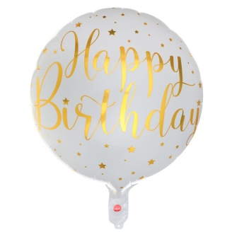 Folienballon "Happy Birthday" weiß Ø 45 cm