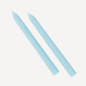 2er Set Stabkerzen mit Rillen hellblau 25 cm