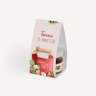 Geschenktäschchen mit Erdbeer Konfitüre "Erdbeerliebe"