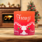 Windlicht Weihnachten Tischkarte Elche rot inkl. Personalisierung & Maxi Teelicht