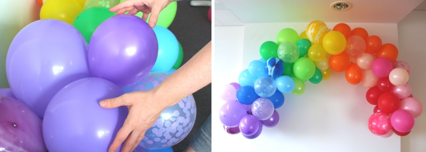 Ballongirlande selber machen: Nachdem Du kleine Lücken mit den übrigen Ballons aufgefüllt hast, ist Deine Ballongirlande fertig!