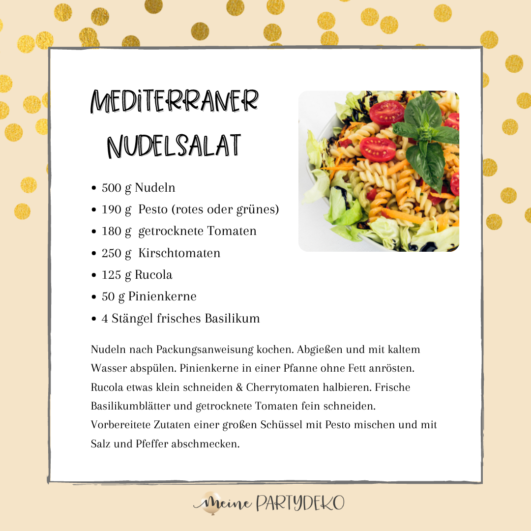 Babyparty Snacks: Mediterraner Nudelsalat