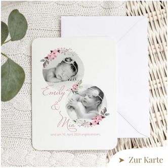 Geburtskarten Text: Geburtskarte Zwillinge Blumenkranz